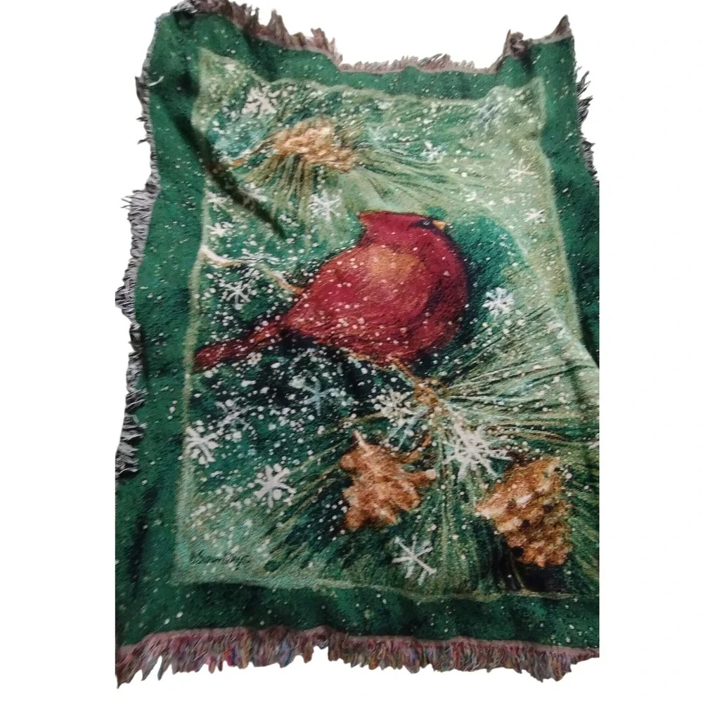 Winter Cardinal Tapestry Throw Blanket‎ by Susan Winget 46x59 Snow Pinecone USA